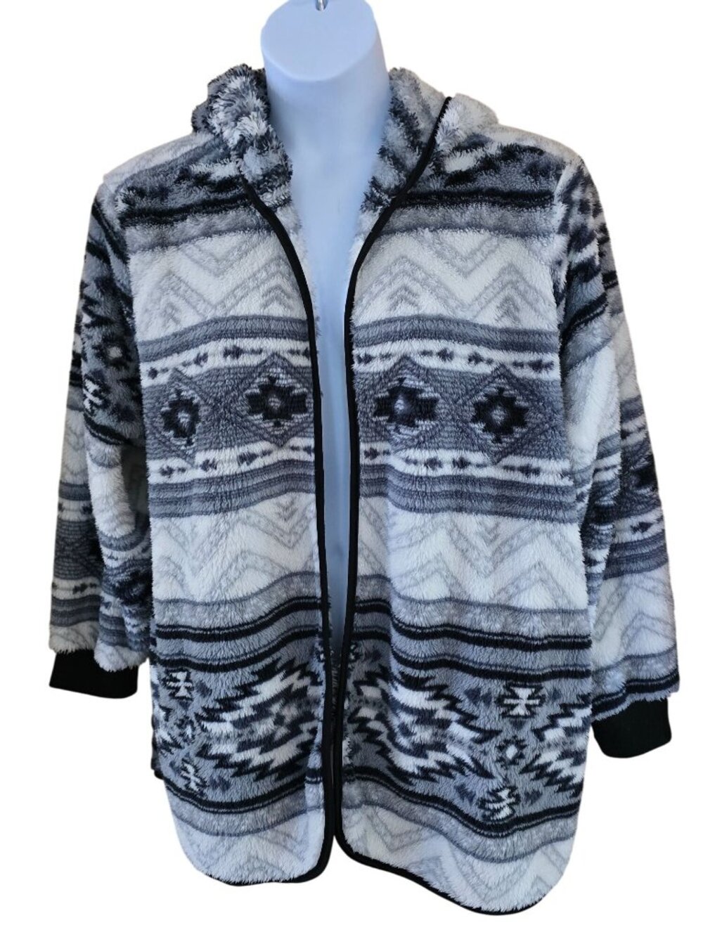 Hooded Fleece Jacket 2XL soft warm tribal Aztec Print cottagecore outdoors boho